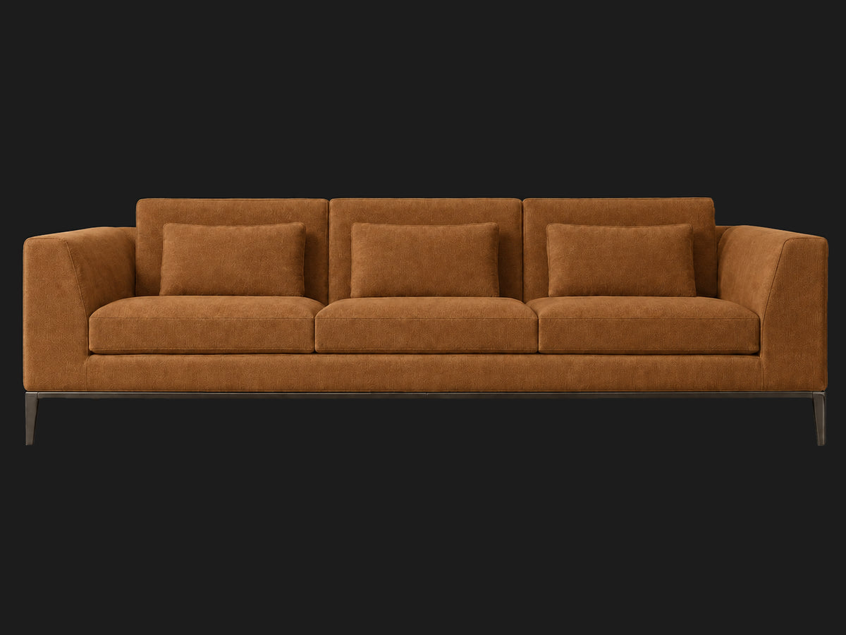 Italia Taper Arm 3-Cushion Sofa — Performance Velvet Cider — Burnished Bronze — front-source-1 #Fabric & Color_Performance Velvet Cider