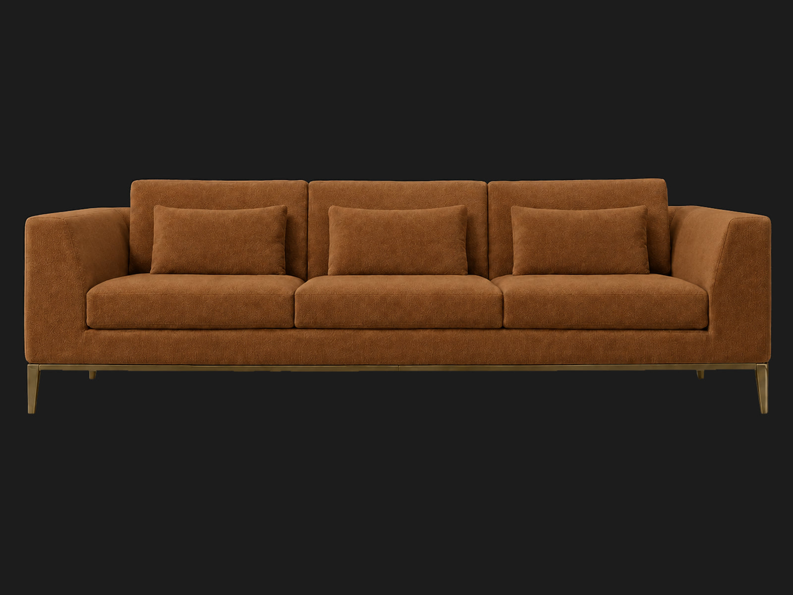Italia Taper Arm 3-Cushion Sofa — Performance Velvet Cider — Matte Brass — front-source-1 #Fabric & Color_Performance Velvet Cider
