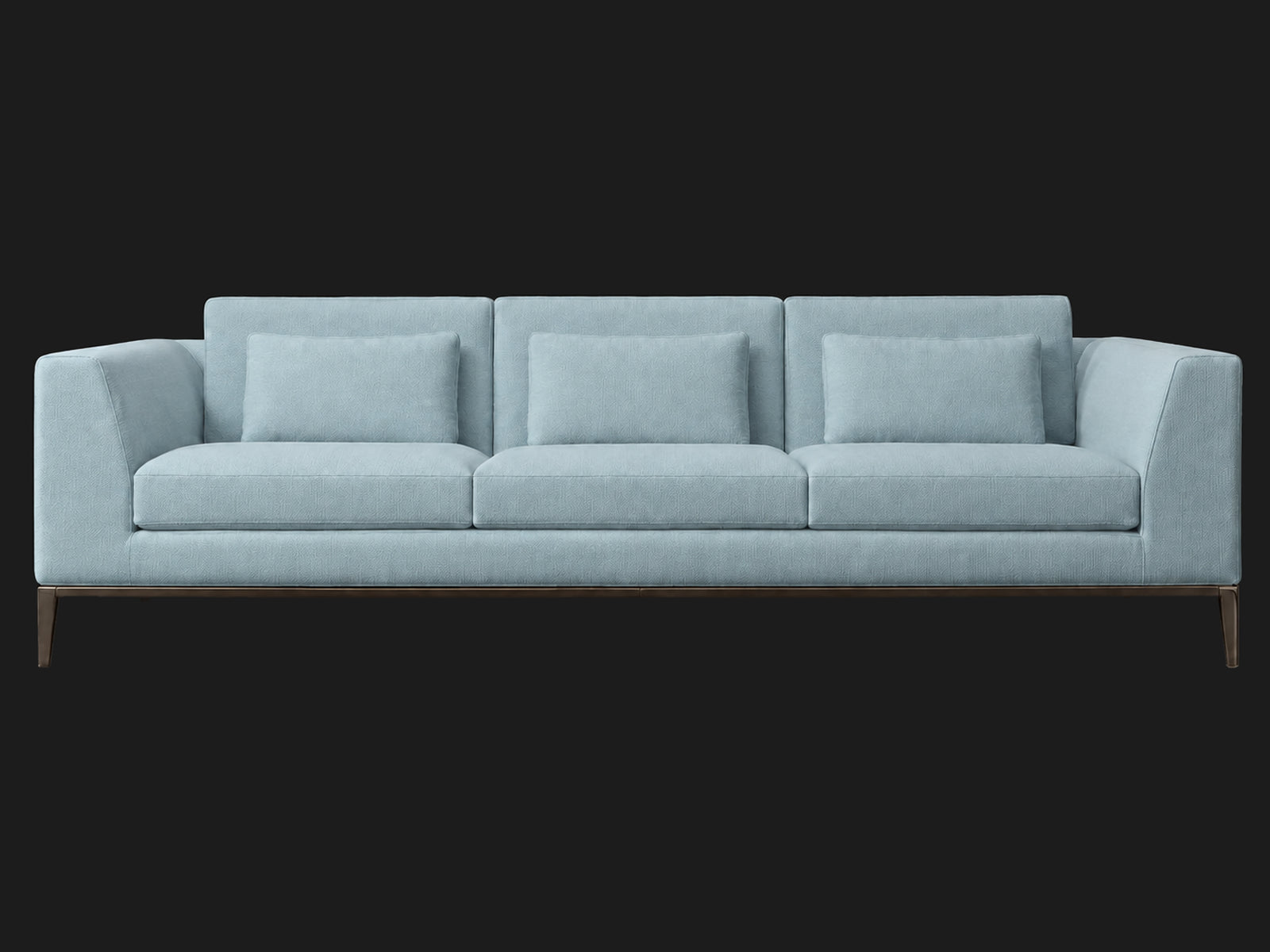 Italia Taper Arm 3-Cushion Sofa — Performance Velvet Sky — Burnished Bronze — front-source-1 #Fabric & Color_Performance Velvet Sky