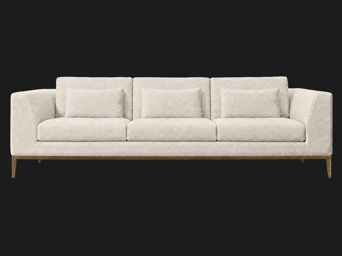 Italia Taper Arm 3-Cushion Sofa — Performance Woven Chenille Desert — Matte Brass — front-source-1 #Fabric & Color_Performance Woven Chenille Desert