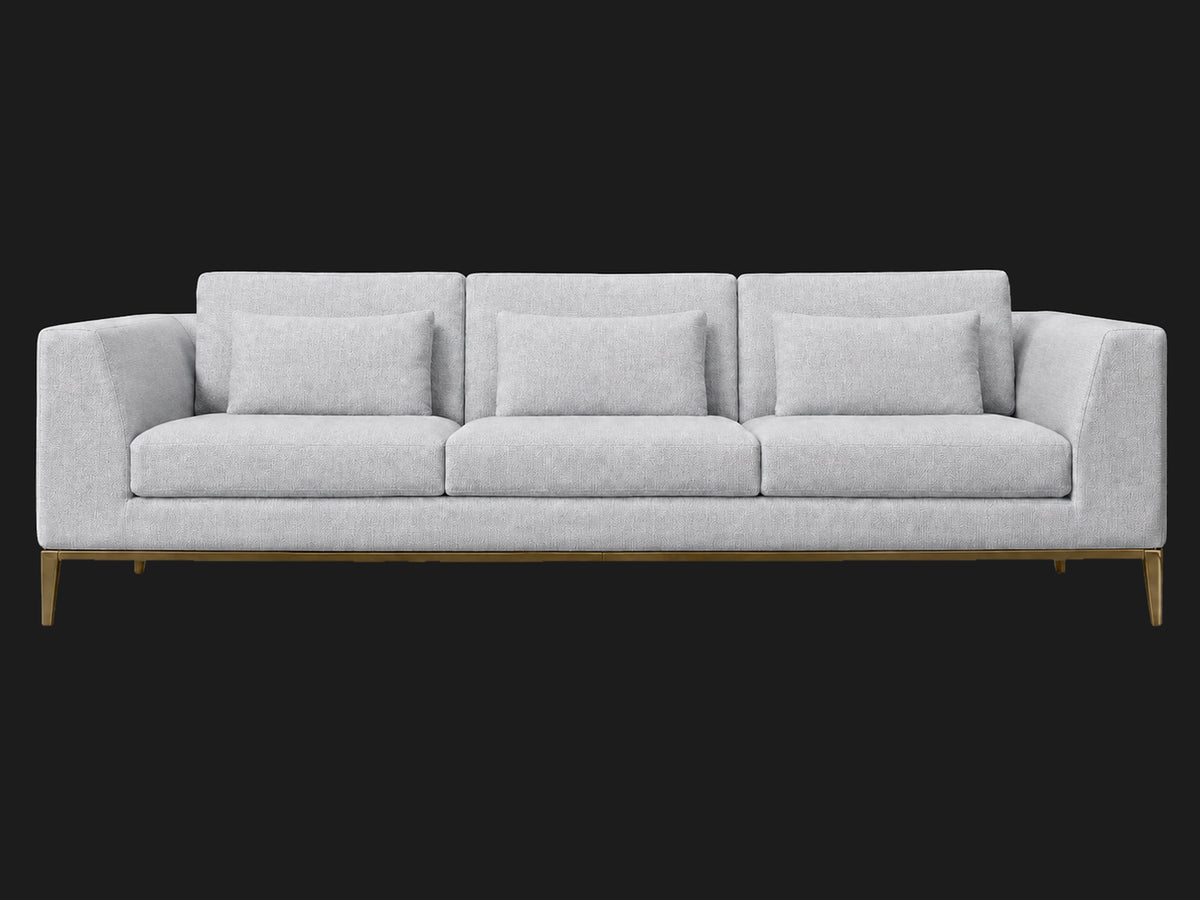 Italia Taper Arm 3-Cushion Sofa — Performance Woven Chenille Rain — Matte Brass — front-source-1 #Fabric & Color_Performance Woven Chenille Rain