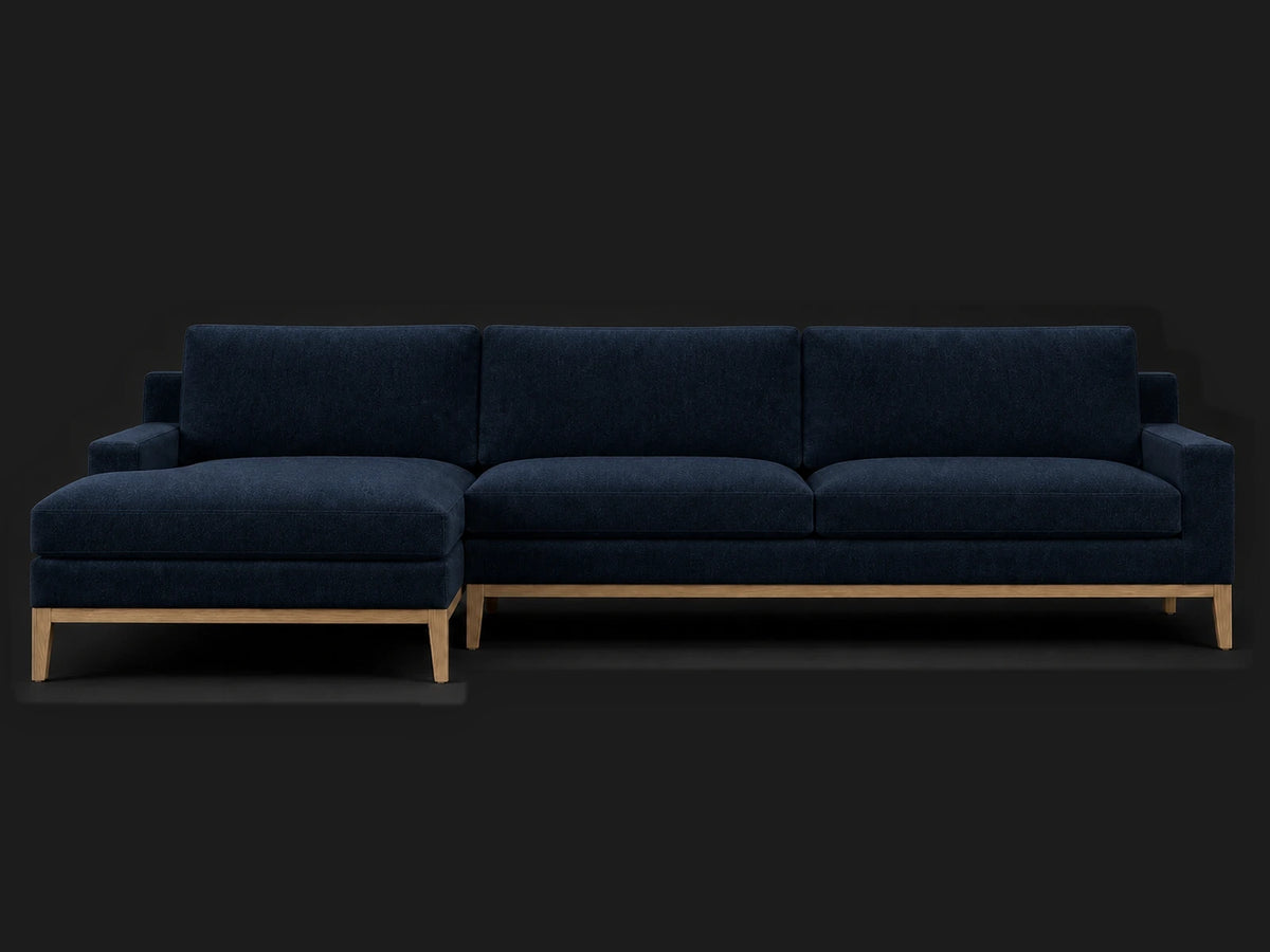 Italia Track Arm Chaise Sectional — Mohair Admiral / Natural Oak