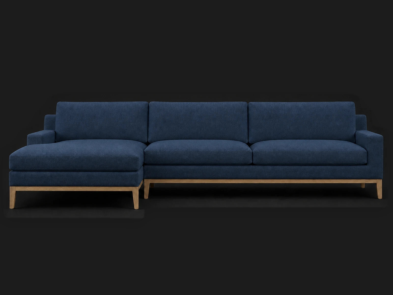 Italia Track Arm Chaise Sectional — Performance Linen Weave Bay / Natural Oak