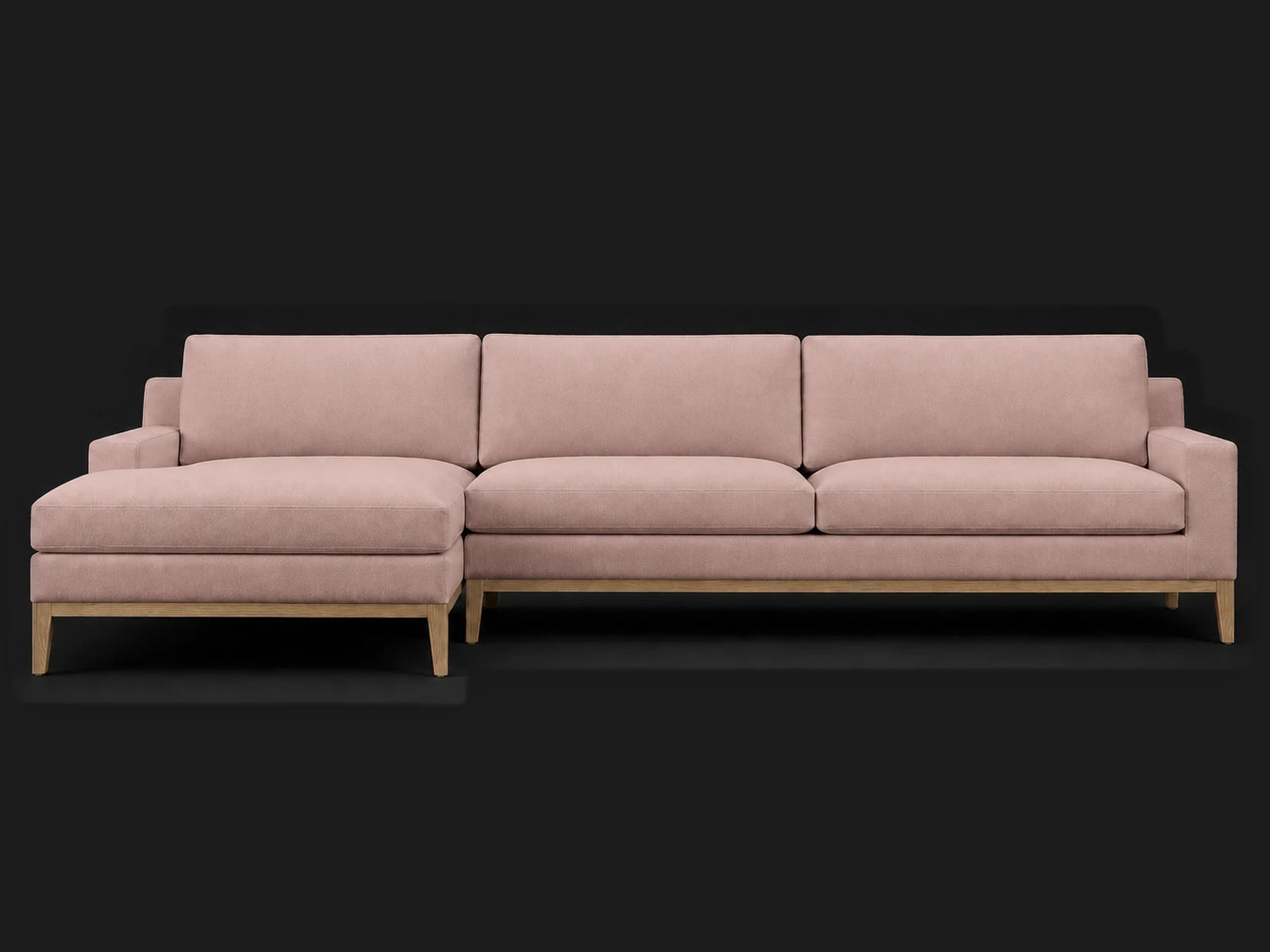 Italia Track Arm Chaise Sectional — Performance Velvet Blossom / Natural Oak