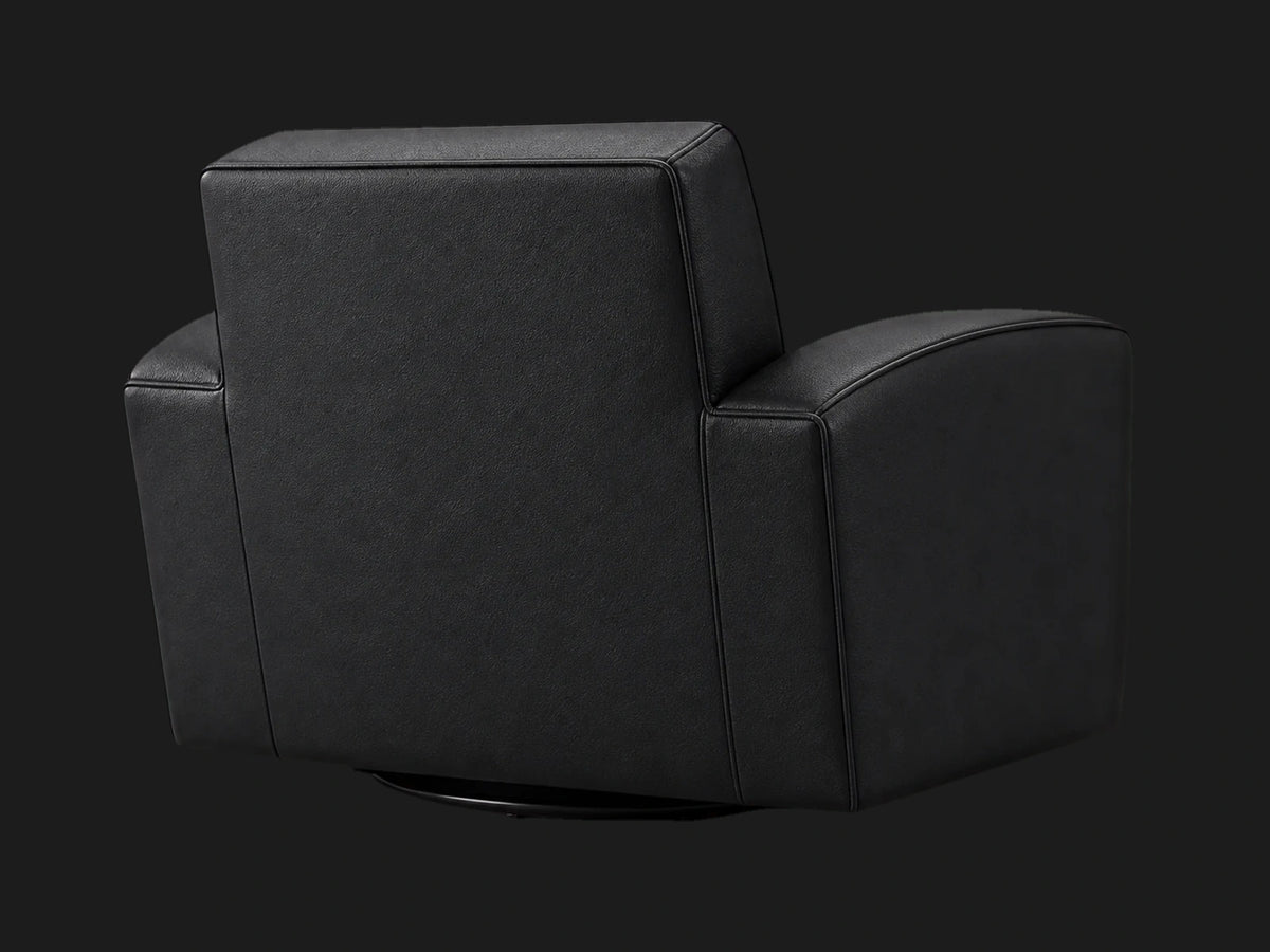 Edgewood leather swivel chair rear 45-degree view in Costa Leather Jet