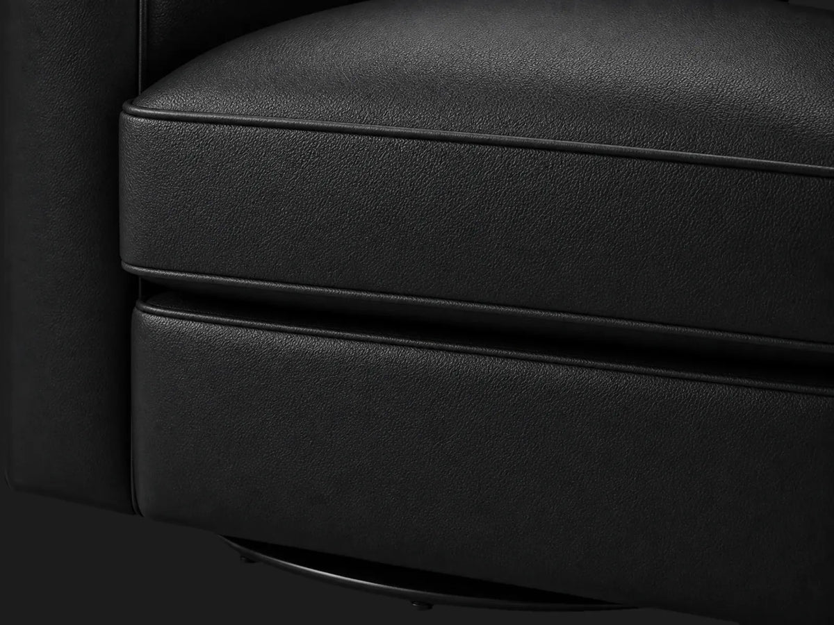 Edgewood leather swivel chair seat and base detail in Costa Leather Jet