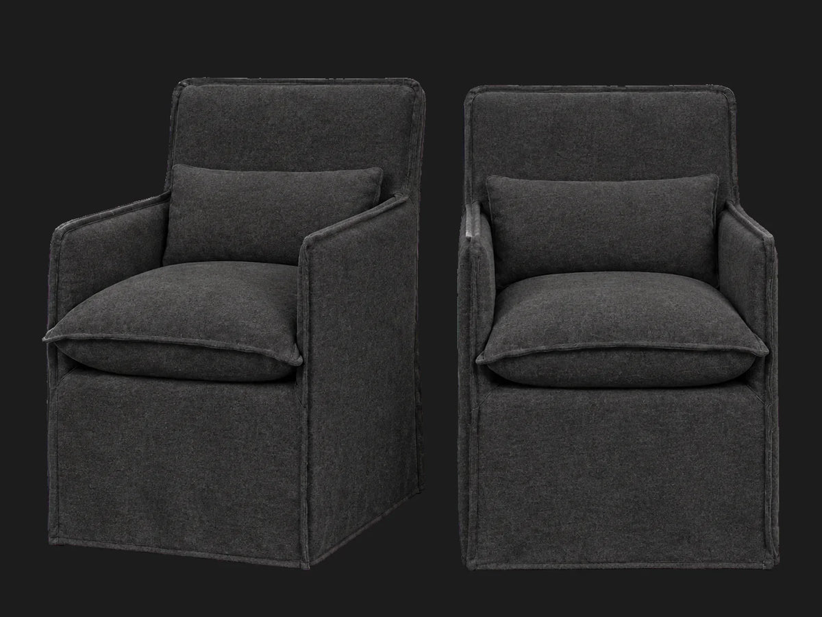 Melo Dining Chair 2-piece set in Italian Brushed Wool Pepper - front and three-quarter views #Fabric & Color_Italian Brushed Wool Pepper