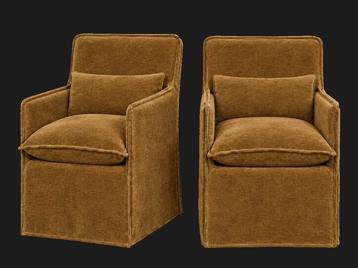 Melo Dining Chair 2-piece set in Mohair Brown Sugar - front and three-quarter views #Fabric & Color_Mohair Brown Sugar