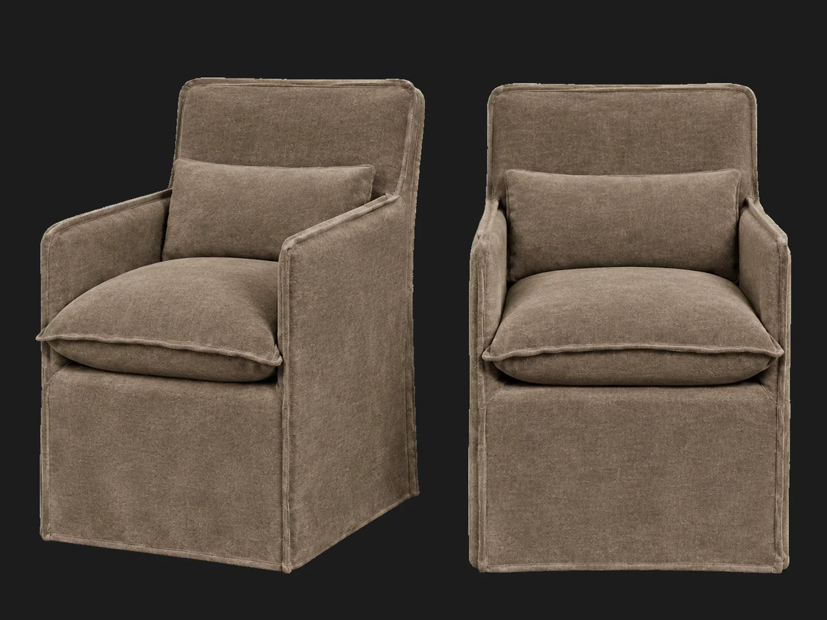 Melo Dining Chair 2-piece set in Mohair Mink - front and three-quarter views #Fabric & Color_Mohair Mink