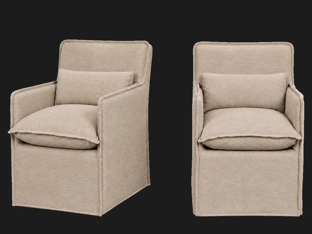 Melo Dining Chair 2-piece set in Performance Textural Weave Earthen - front and three-quarter views #Fabric & Color_Performance Textural Weave Earthen