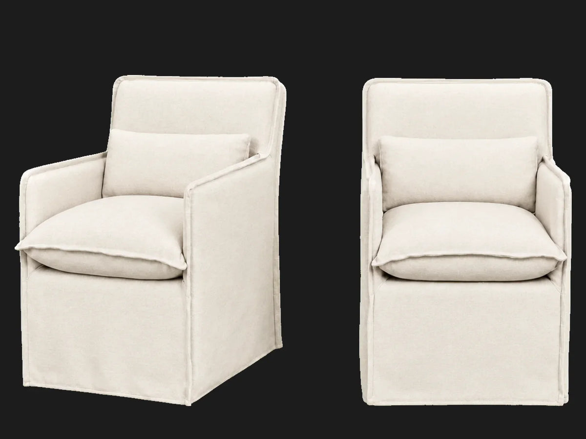 Melo Dining Chair 2-piece set in Performance Textural Weave Wisp - front and three-quarter views #Fabric & Color_Performance Textural Weave Wisp