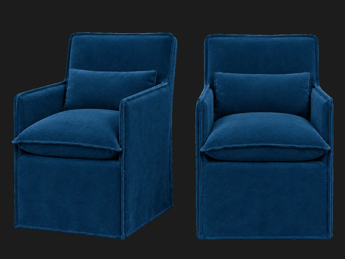 Melo Dining Chair 2-piece set in Performance Velvet Sapphire - front and three-quarter views #Fabric & Color_Performance Velvet Sapphire