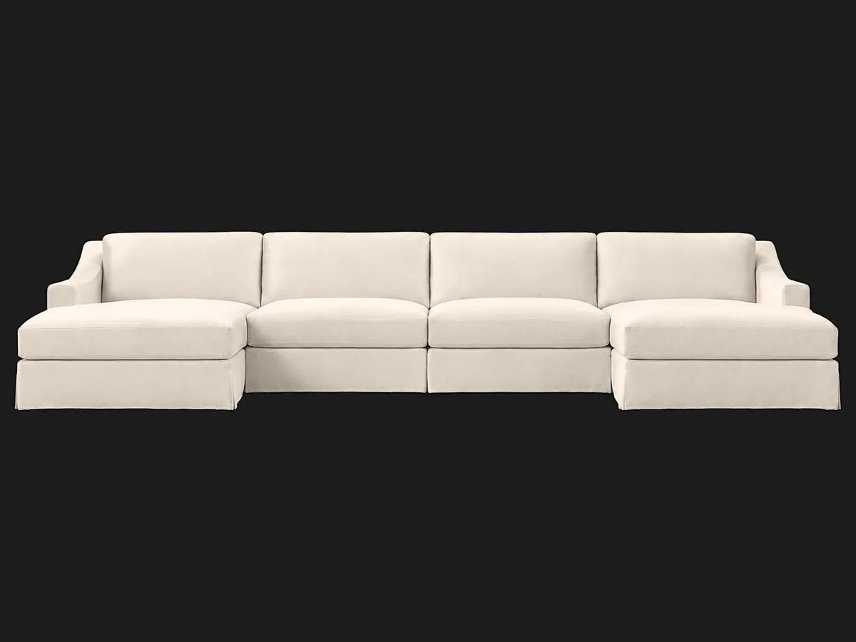 MODENA Slipcovered Modular Slope Arm 6-Piece U-Chaise Sectional — Italian Brushed Wool Vanilla — front