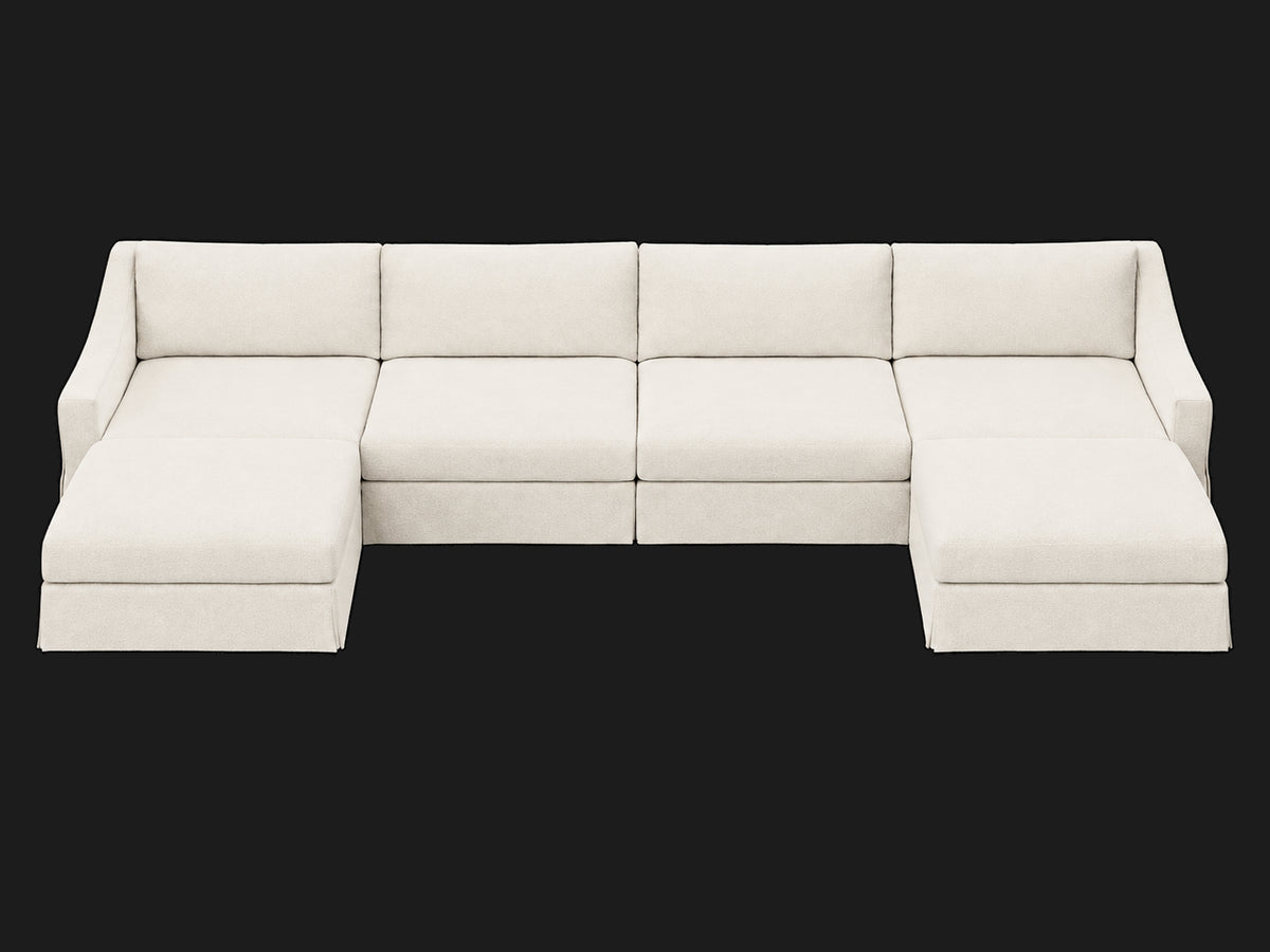 MODENA Slipcovered Modular Slope Arm 6-Piece U-Chaise Sectional — Italian Brushed Wool Vanilla — elevated