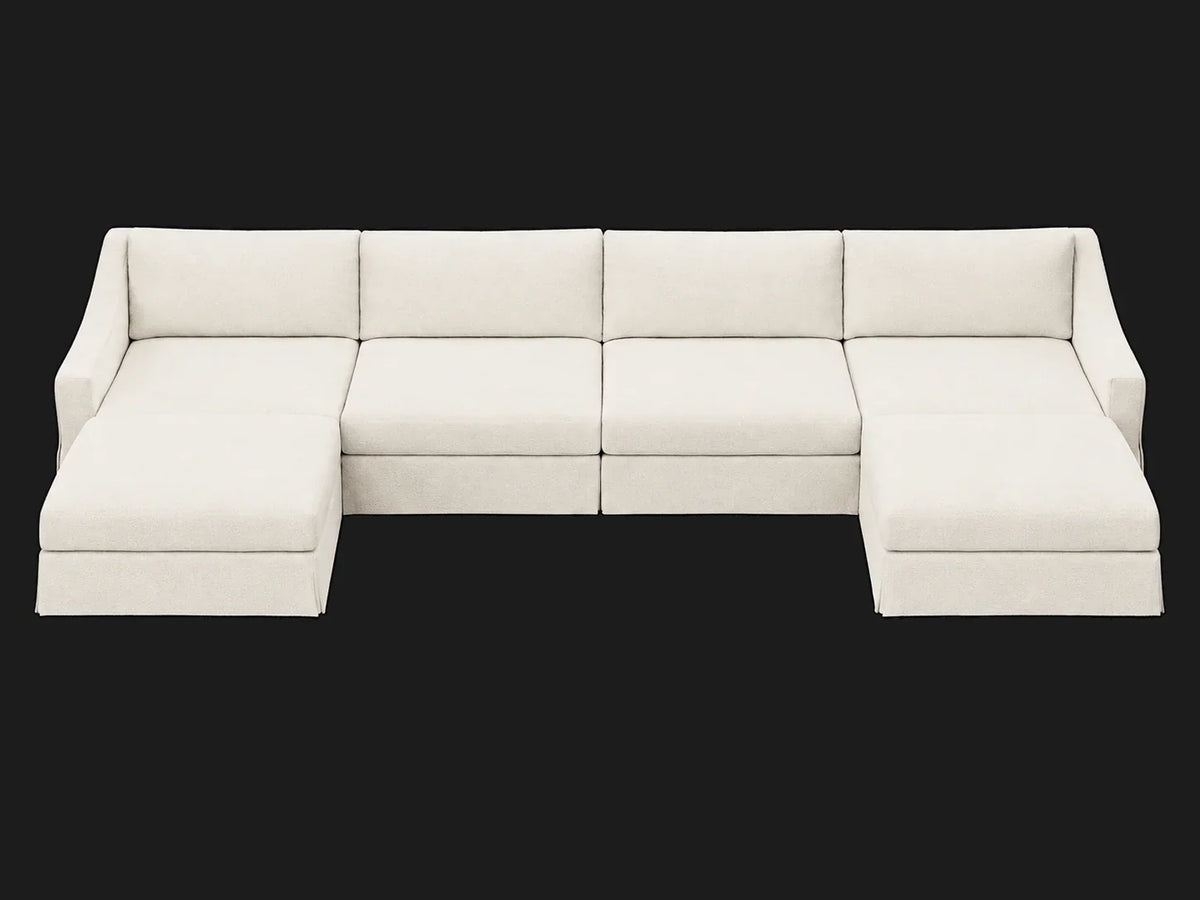 MODENA Slipcovered Modular Slope Arm 6-Piece U-Chaise Sectional — Italian Brushed Wool Vanilla — elevated