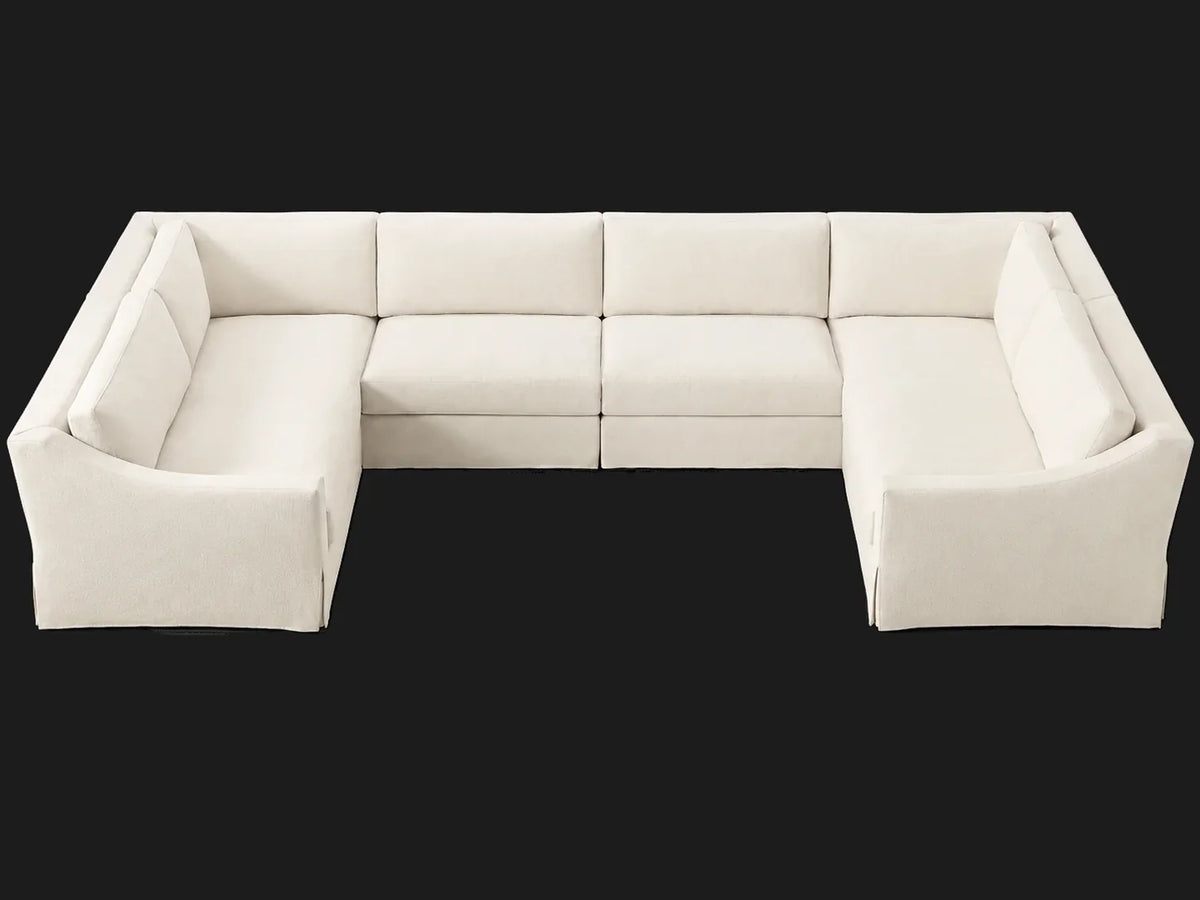 MODENA Slipcovered Modular Slope Arm 6-Piece U-Sectional — Italian Brushed Wool Vanilla — elevated