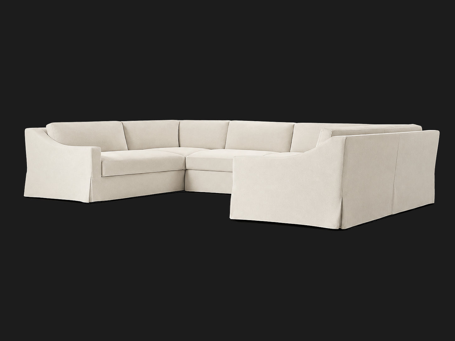 MODENA Slipcovered Modular Slope Arm 6-Piece U-Sectional — Italian Brushed Wool Vanilla — rear three-quarter