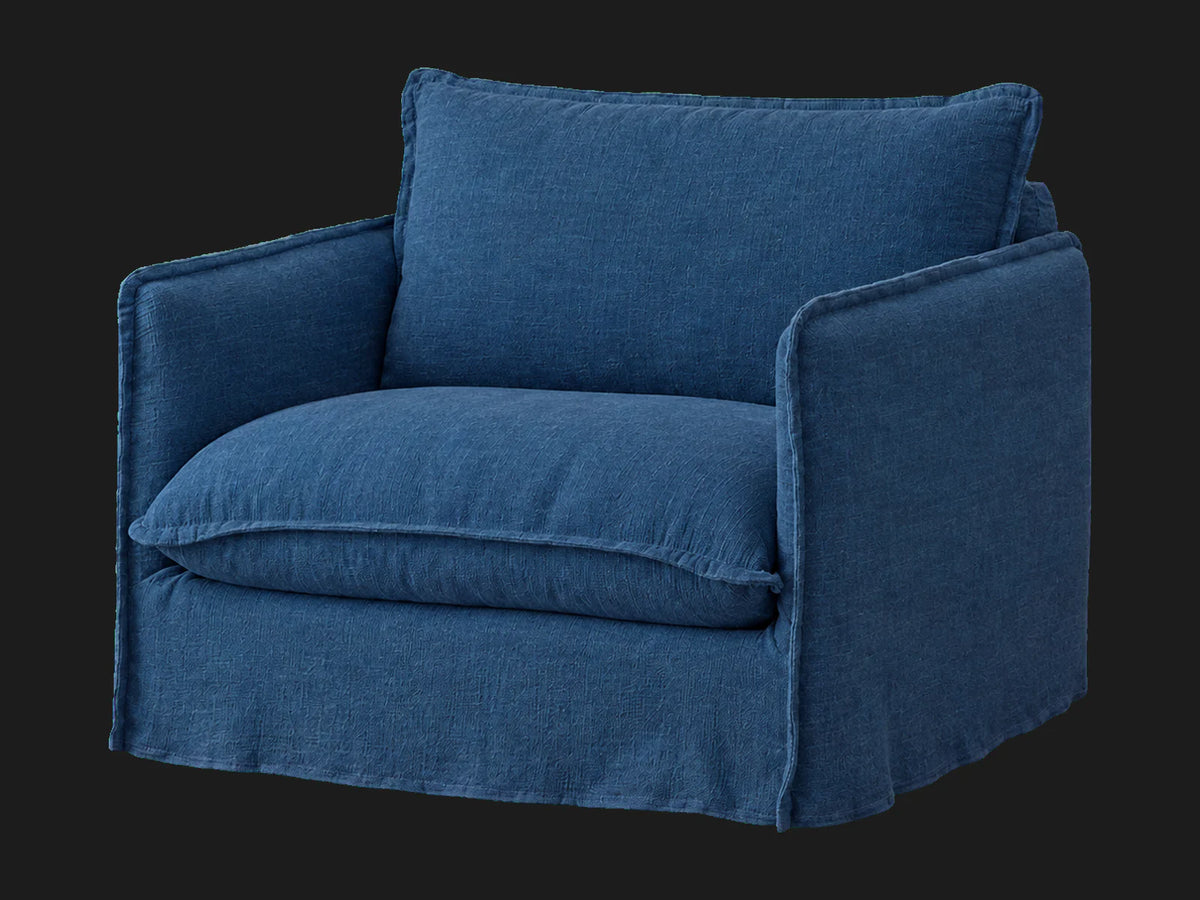 Neva Chair in Performance Linen Weave Bay - three-quarter front