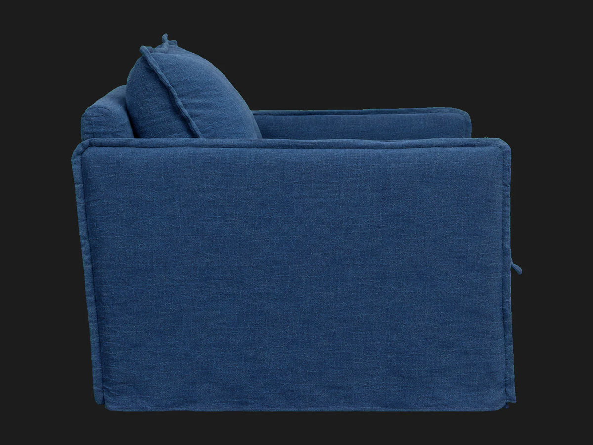 Neva Chair in Performance Linen Weave Bay - deep side profile