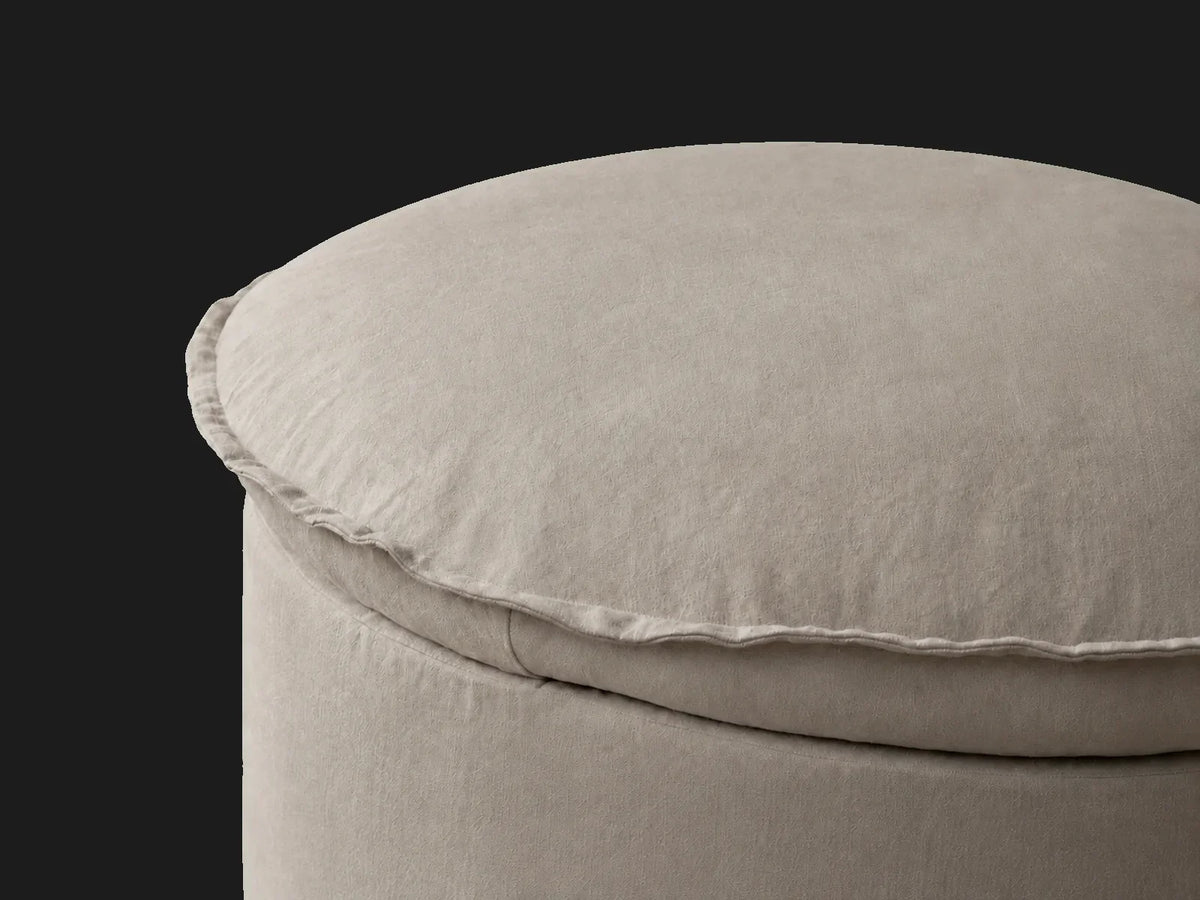Neva Round Storage Ottoman — cushion and upholstery detail