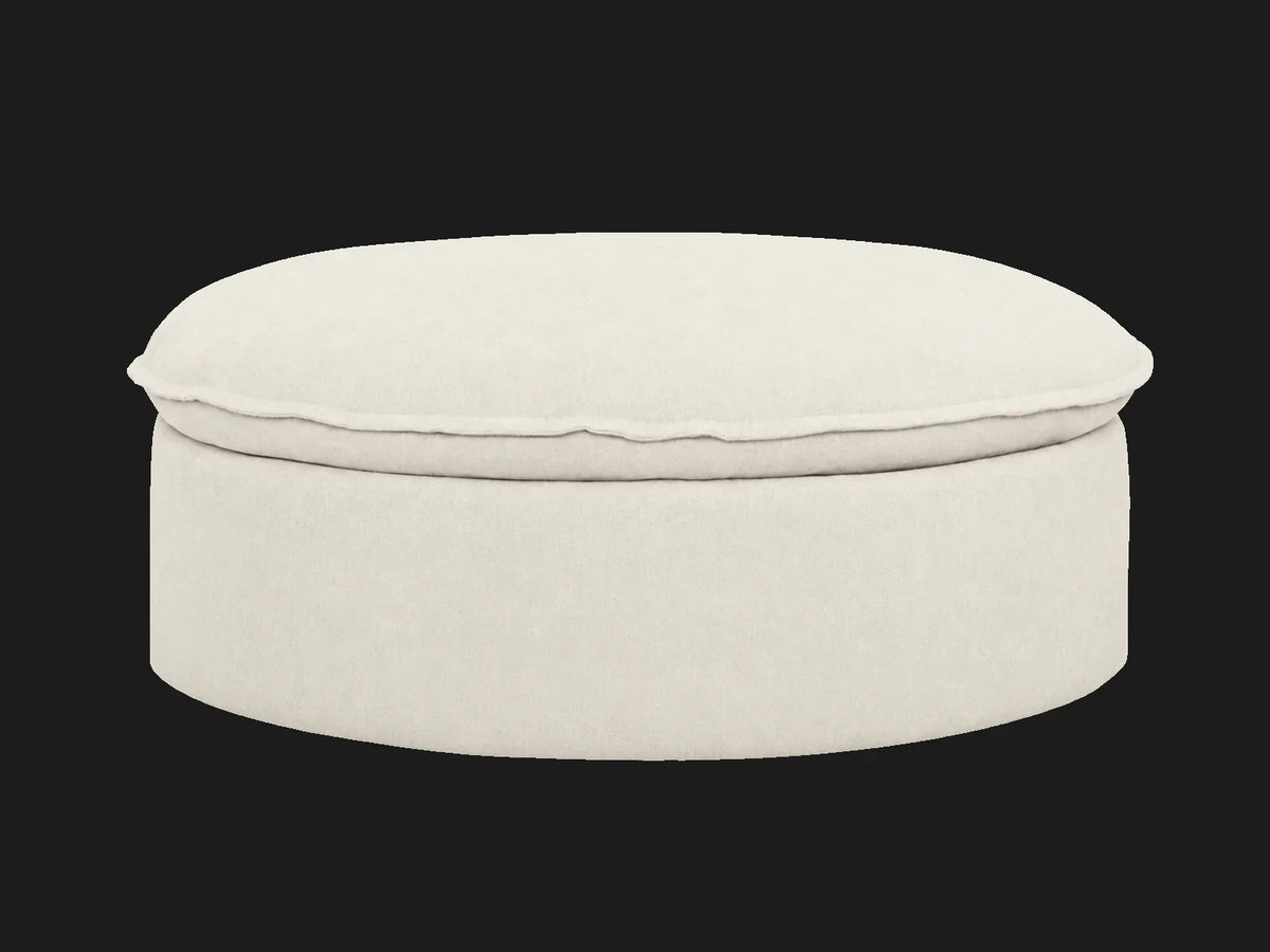 Neva Round Storage Ottoman in Italian Brushed Wool Vanilla
