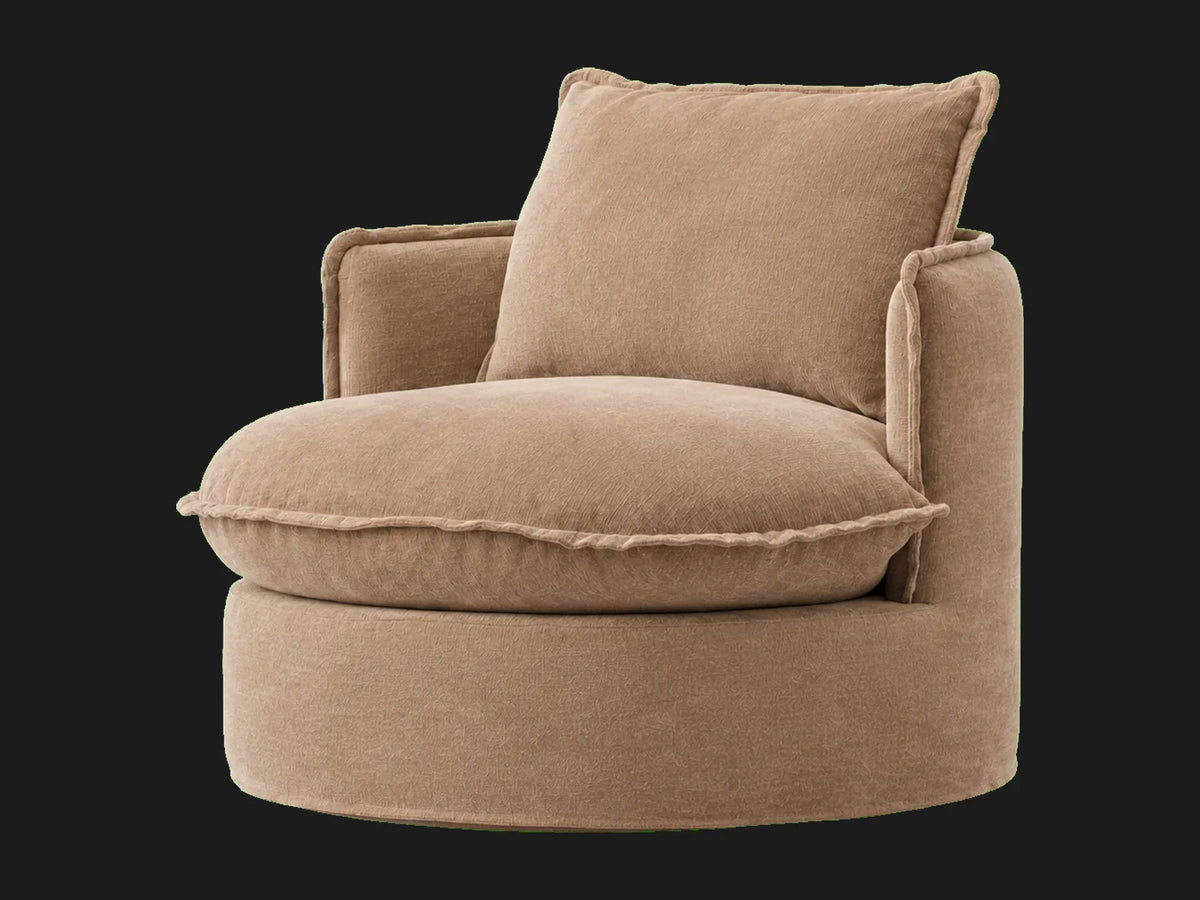 Neva Round Swivel Chair in Mohair Almond