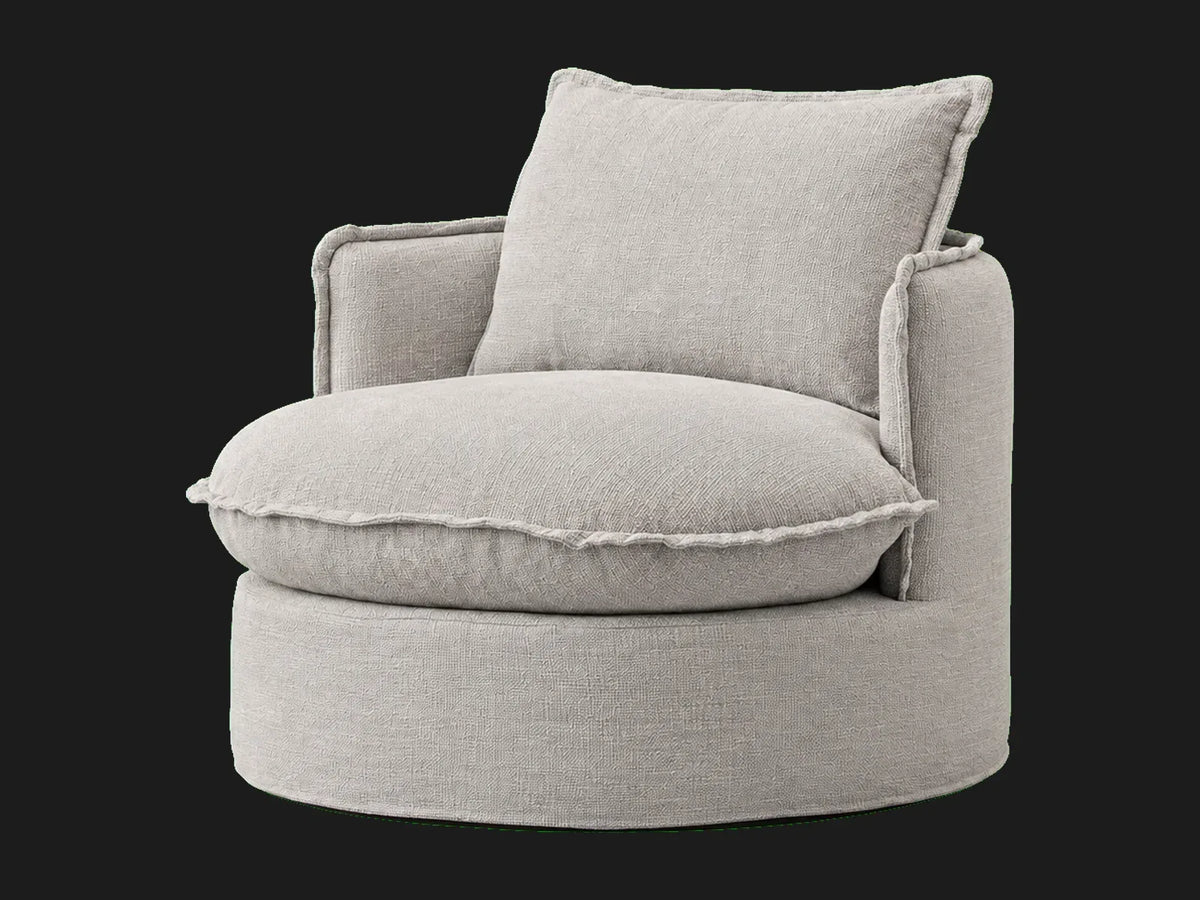 Neva Round Swivel Chair in Performance Textural Weave Breeze