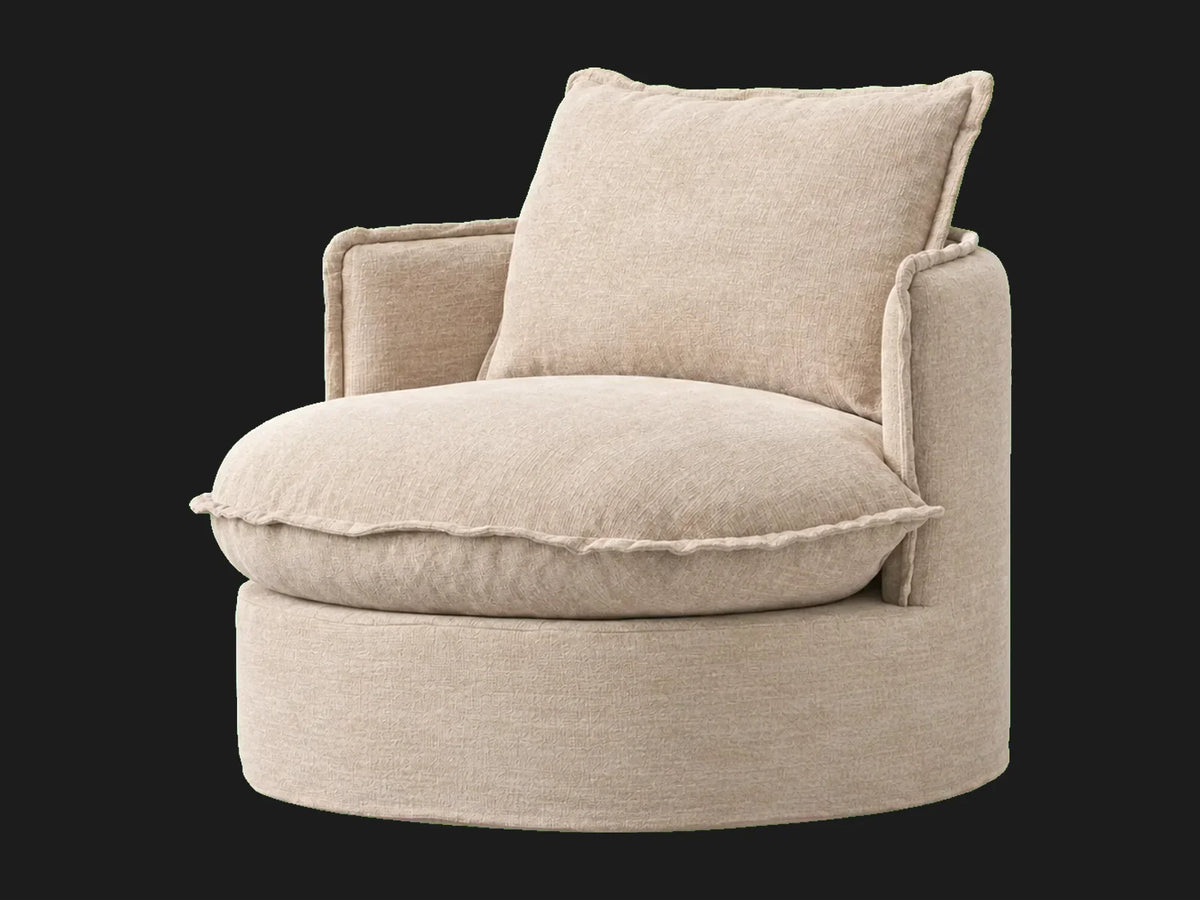 Neva Round Swivel Chair in Performance Woven Chenille Desert