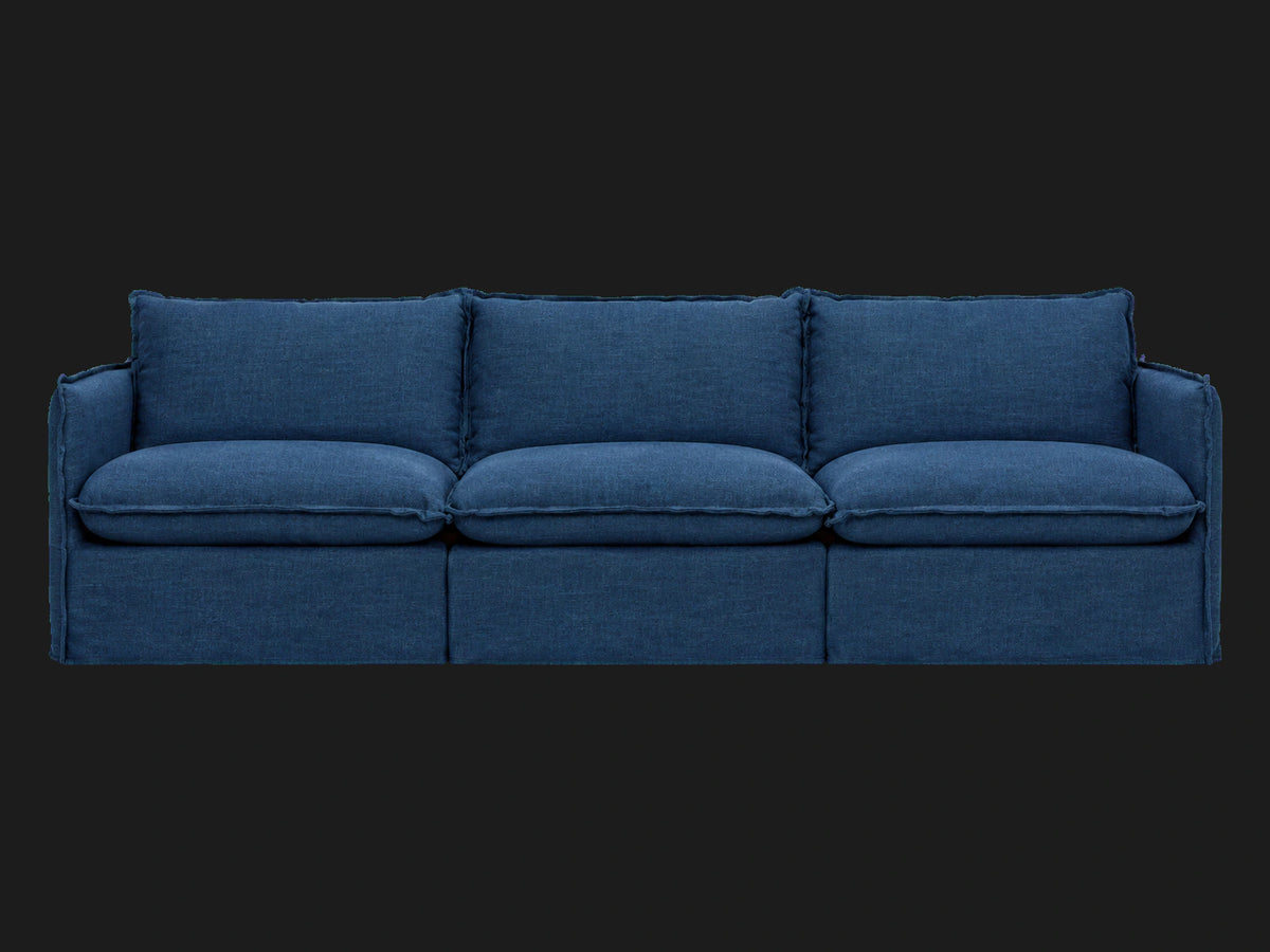Neva Slipcovered Modular Sectional Sofa in Performance Linen Weave Bay — front view