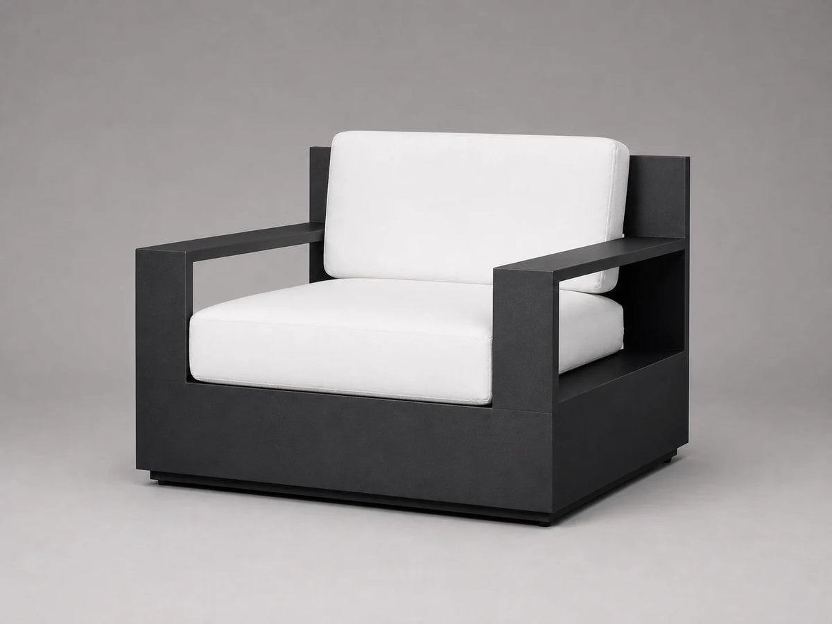 Outdoor Lounge Chair, Black Aluminum Frame, Performance Fabric - Three-quarter view