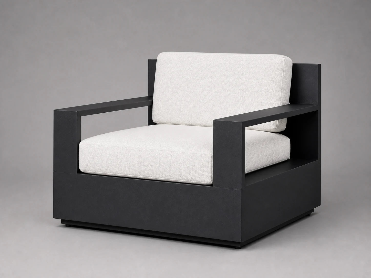 outdoor-lounge-chair-black-aluminum-frame-performance-fabric #Fabric & Color_Performance Linen Weave Pure White