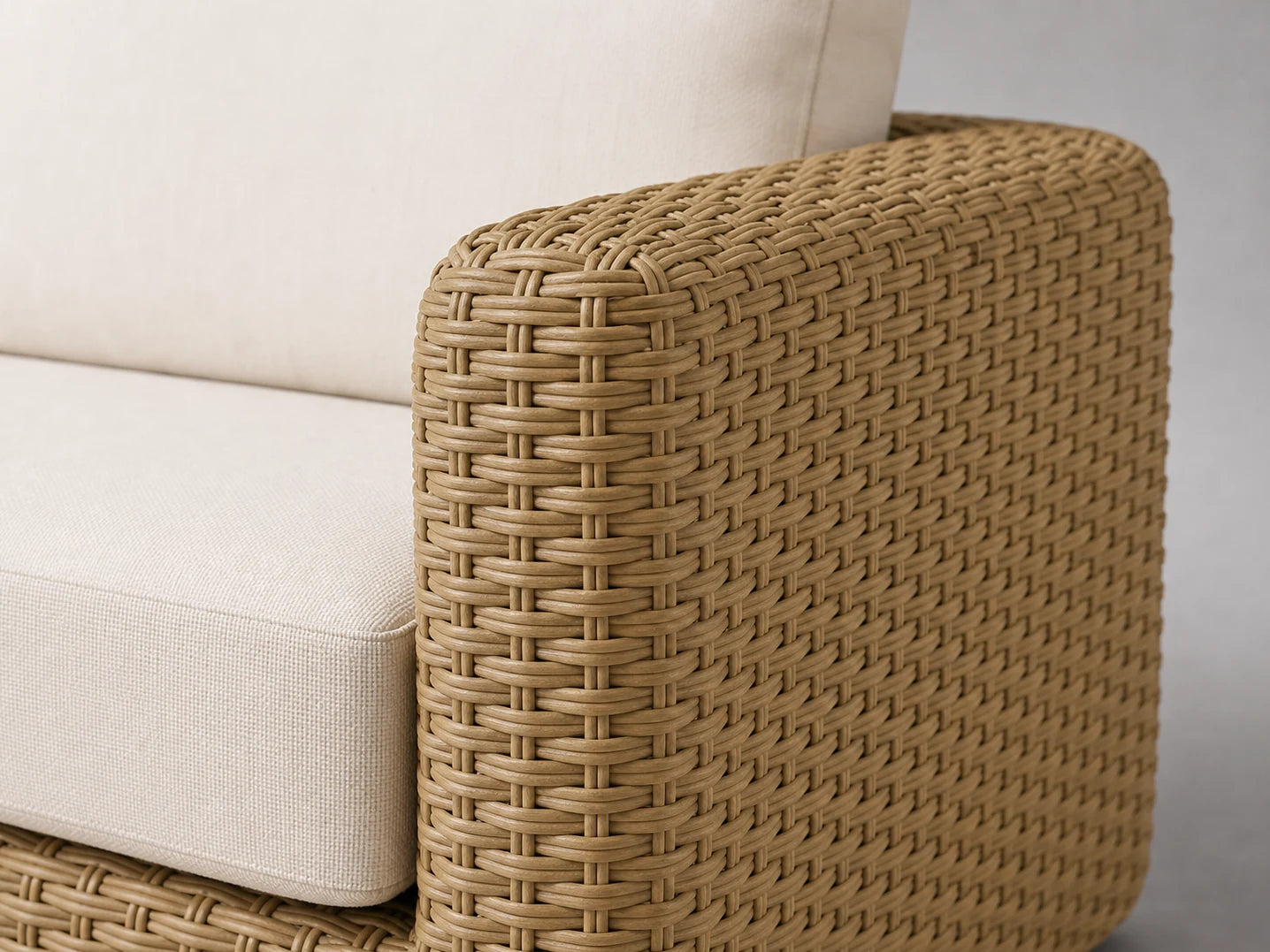 Outdoor Three-Seat Sofa, Rattan Frame, Performance Fabric, product view