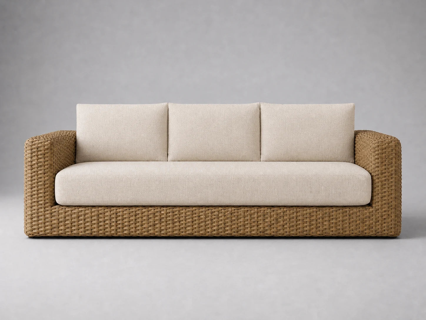 outdoor-three-seat-sofa-rattan-frame-performance-fabric #Fabric & Color_Performance Linen Weave Beige