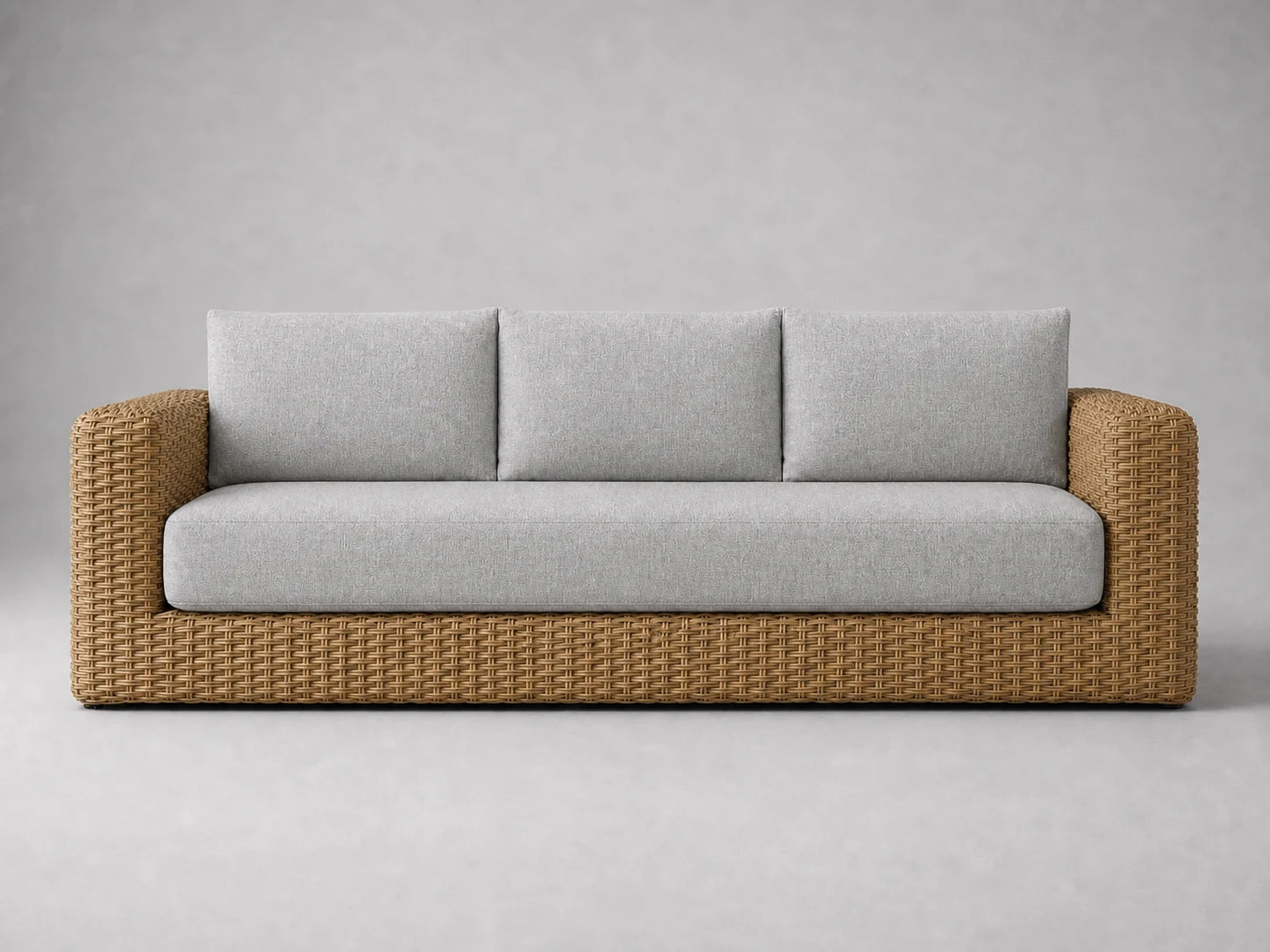 outdoor-three-seat-sofa-rattan-frame-performance-fabric #Fabric & Color_Performance Linen Weave Cloud