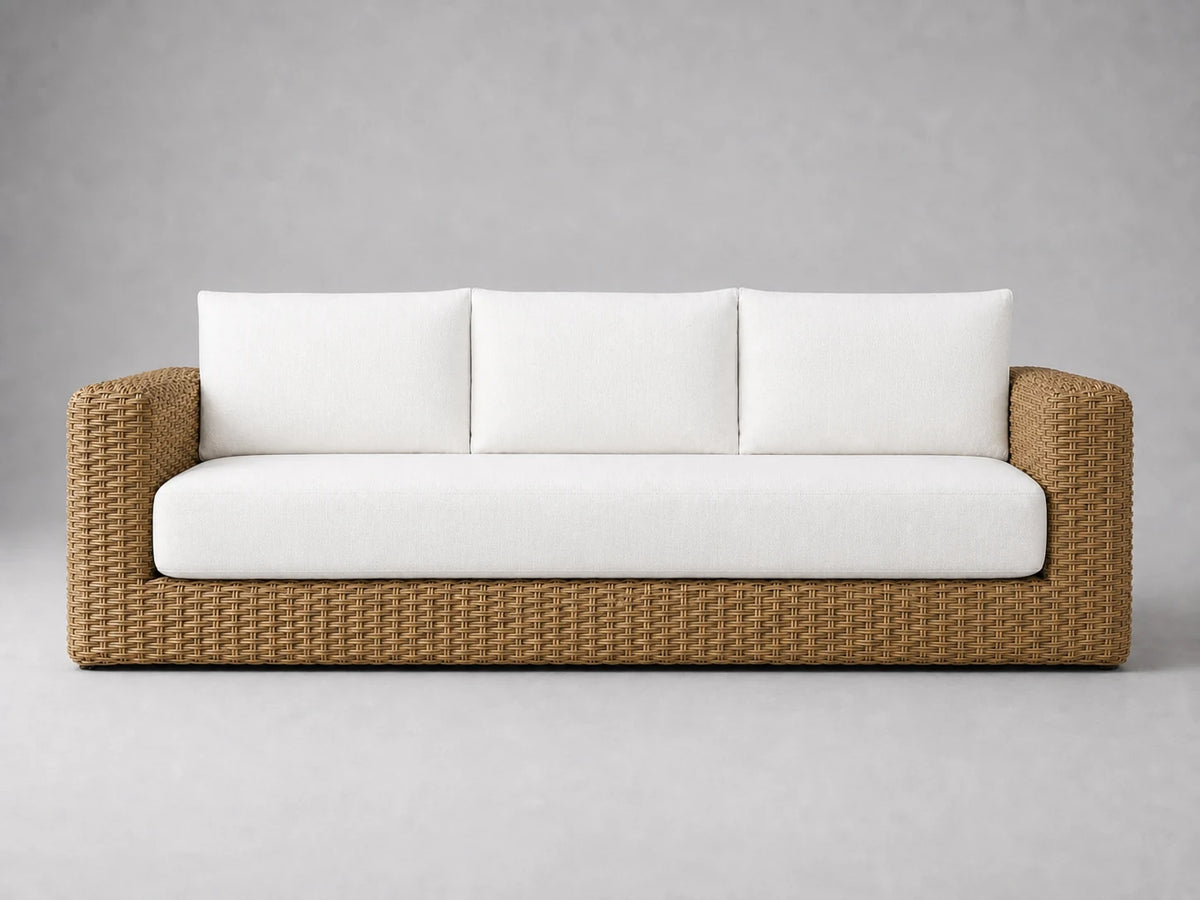 outdoor-three-seat-sofa-rattan-frame-performance-fabric #Fabric & Color_Performance Linen Weave Pure White