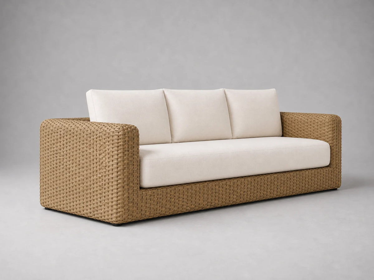 Outdoor Three-Seat Sofa, Rattan Frame, Performance Fabric, product view