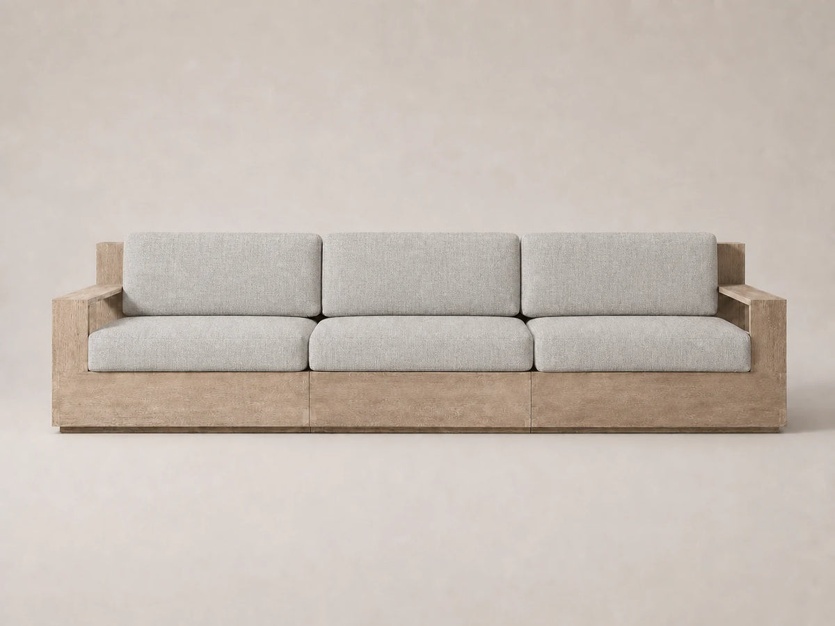 outdoor-three-seat-sofa-teak-frame-performance-fabric #Fabric & Color_Heritage Belgian Linen Agate