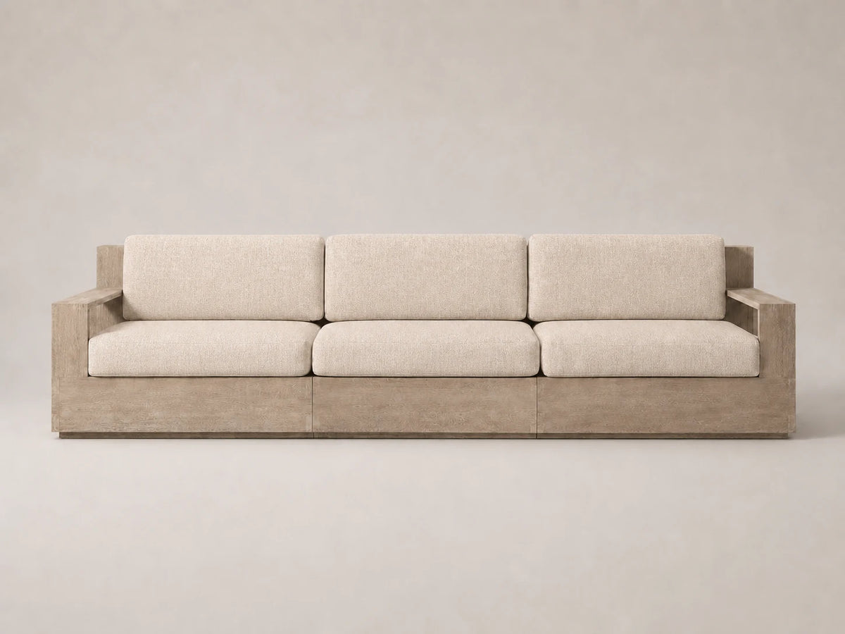outdoor-three-seat-sofa-teak-frame-performance-fabric #Fabric & Color_Heritage Belgian Linen Petal