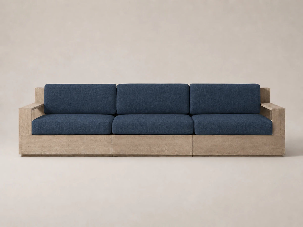 outdoor-three-seat-sofa-teak-frame-performance-fabric #Fabric & Color_Performance Linen Weave Bay