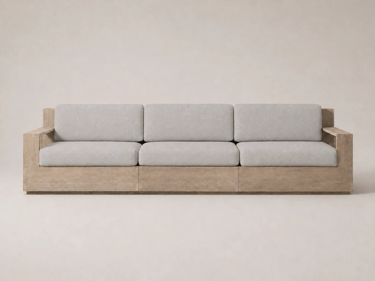 outdoor-three-seat-sofa-teak-frame-performance-fabric #Fabric & Color_Performance Linen Weave Cloud