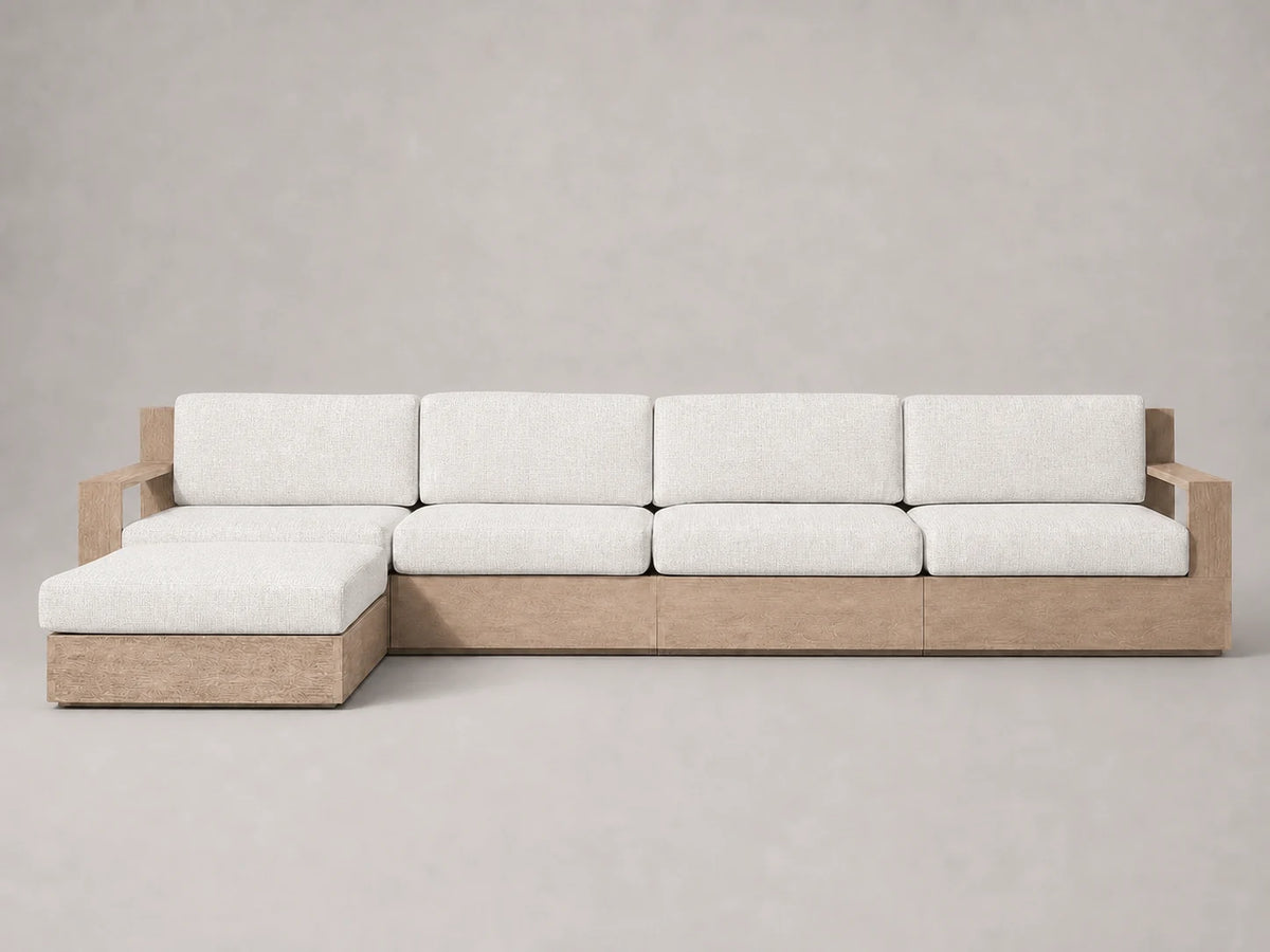 outdoor-chaise-sectional-teak-frame-performance-fabric #Fabric & Color_Performance Woven Chenille Lace
