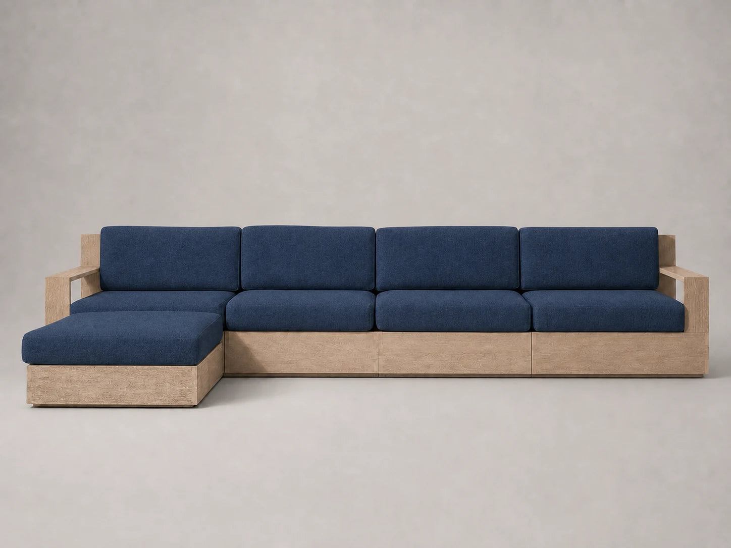 outdoor-chaise-sectional-teak-frame-performance-fabric #Fabric & Color_Performance Linen Weave Bay