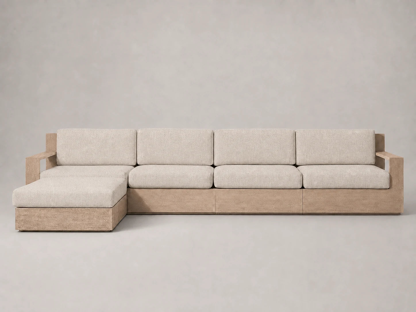 outdoor-chaise-sectional-teak-frame-performance-fabric #Fabric & Color_Performance Linen Weave Beige