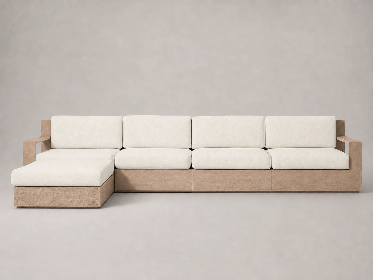 outdoor-chaise-sectional-teak-frame-performance-fabric #Fabric & Color_Performance Linen Weave Flour
