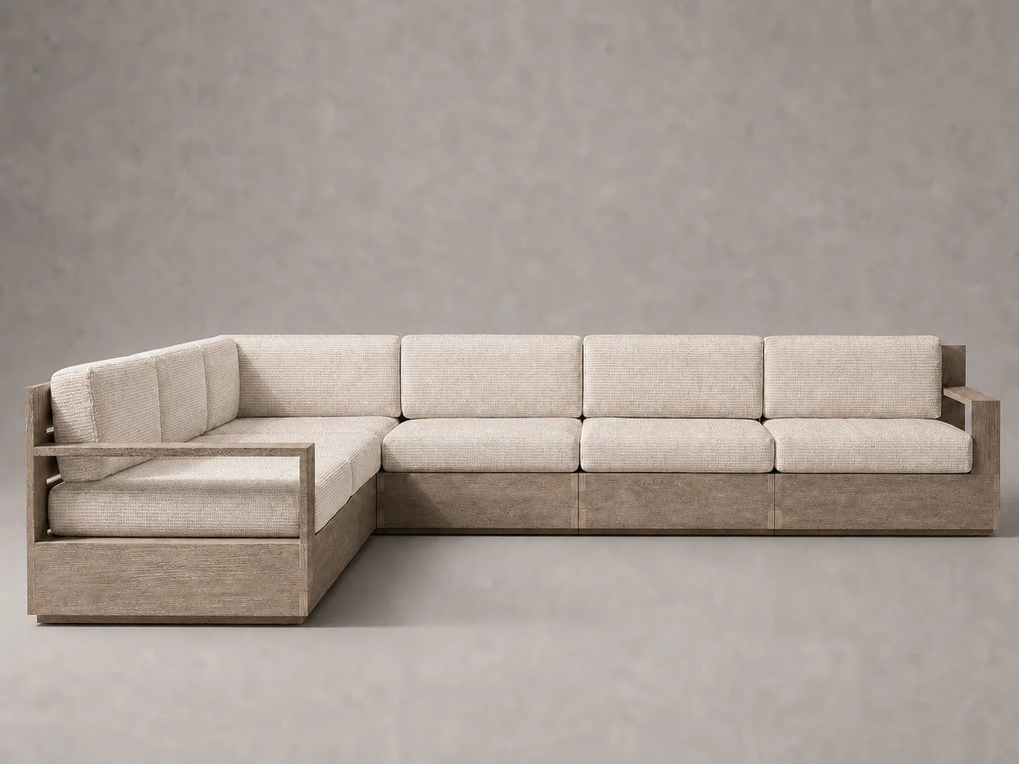 outdoor-l-sectional-sofa-teak-frame-performance-fabric #Fabric & Color_Performance Woven Chenille Desert