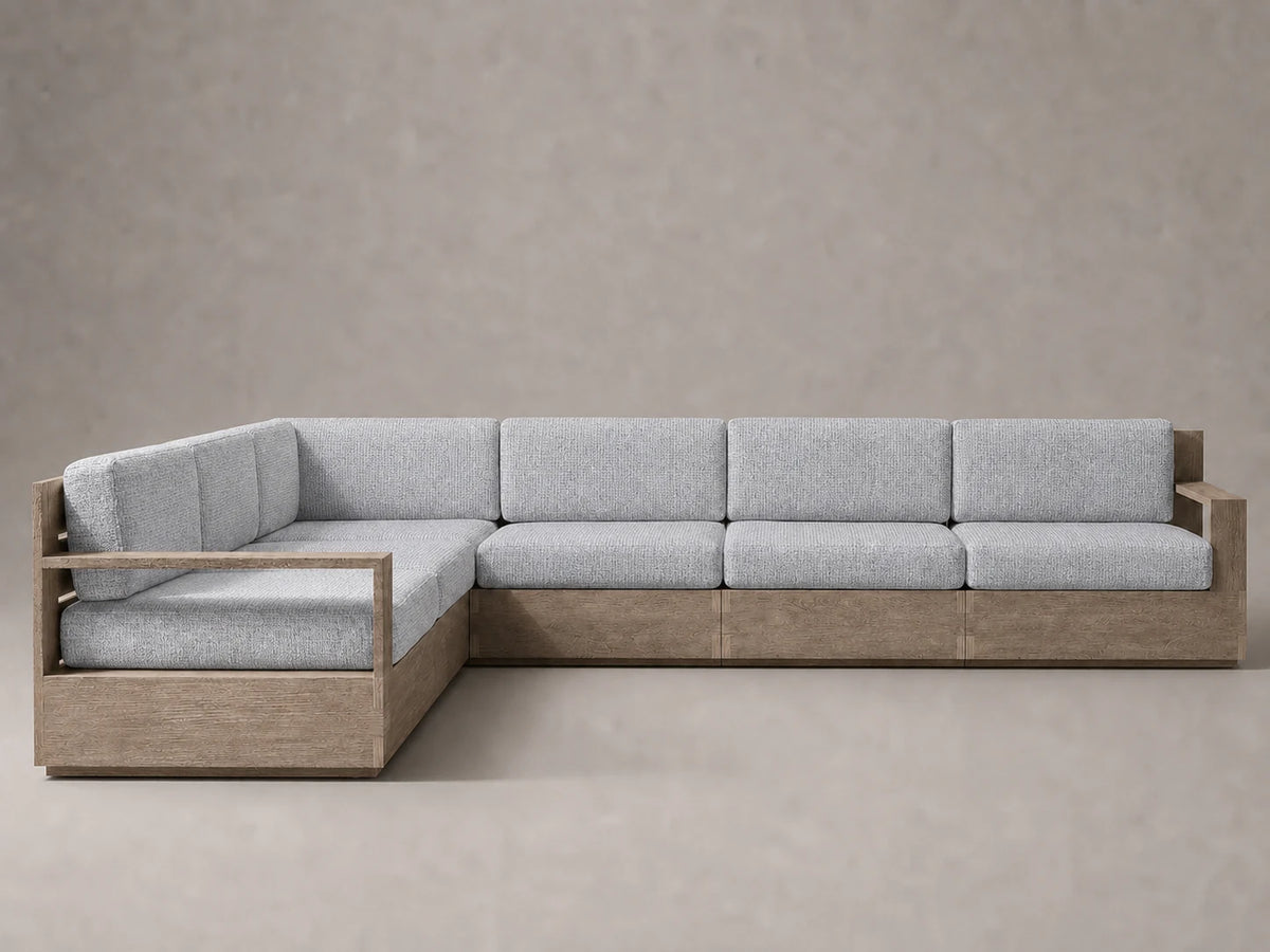 outdoor-l-sectional-sofa-teak-frame-performance-fabric #Fabric & Color_Performance Woven Chenille Rain