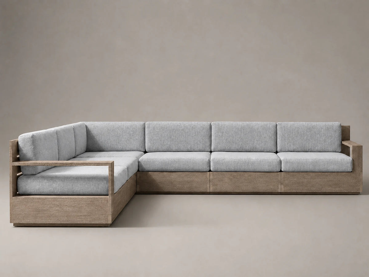 outdoor-l-sectional-sofa-teak-frame-performance-fabric #Fabric & Color_Performance Woven Chenille Steel