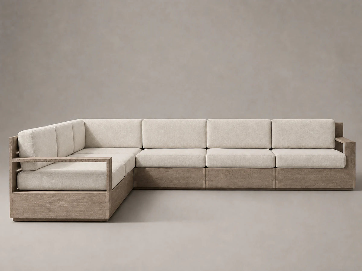outdoor-l-sectional-sofa-teak-frame-performance-fabric #Fabric & Color_Performance Linen Weave Beige