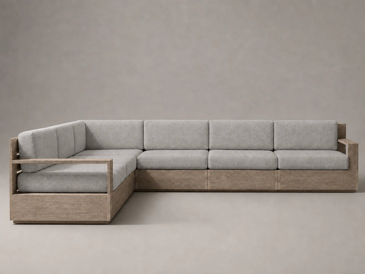 outdoor-l-sectional-sofa-teak-frame-performance-fabric #Fabric & Color_Performance Linen Weave Cloud