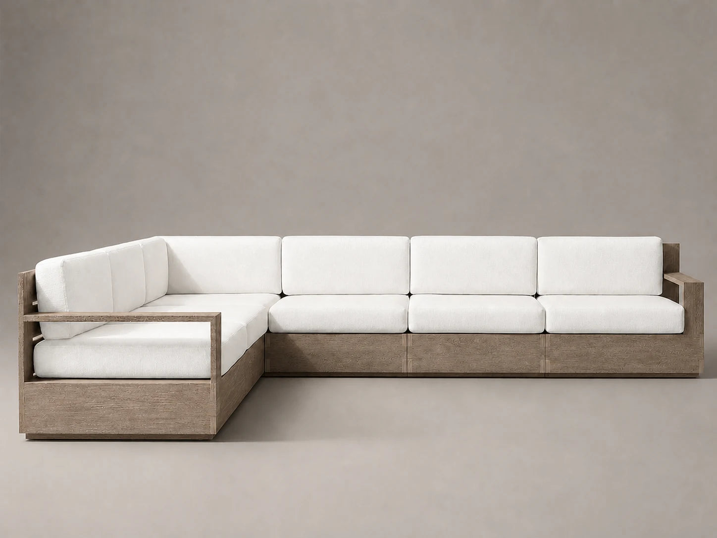 outdoor-l-sectional-sofa-teak-frame-performance-fabric #Fabric & Color_Performance Linen Weave Pure White